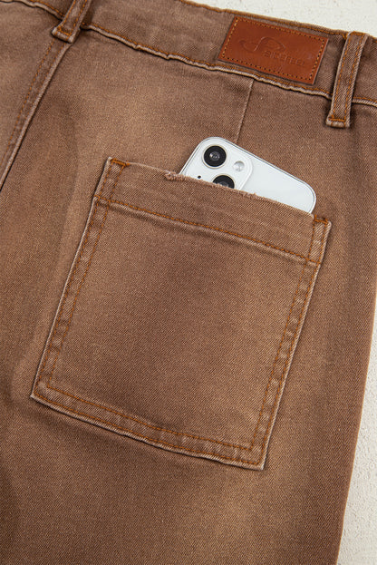 Brown Minimalist Patch Pocket High Waist Shift Jeans