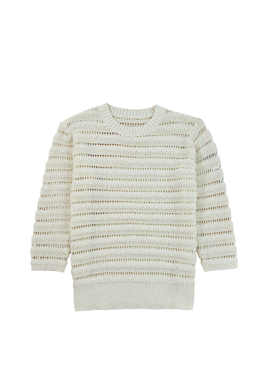 White Hollow Out Knit Round Neck Sweater