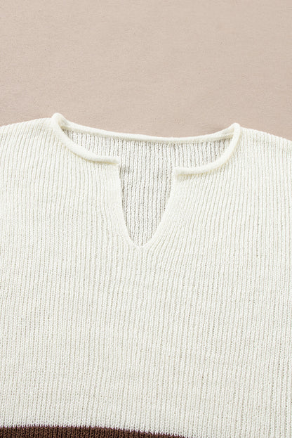 Brown Stripe Cropped Drop Sleeve Sweater