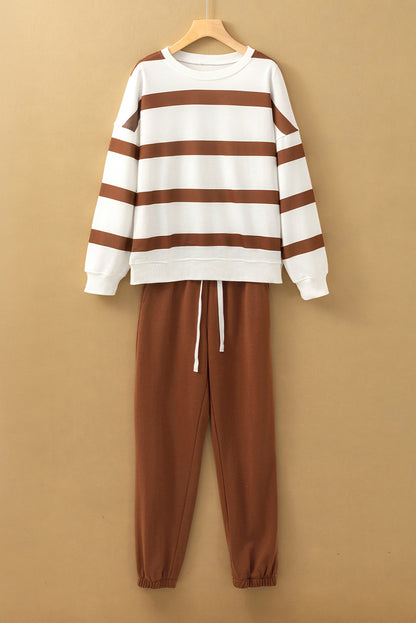 Black Striped Drop Shoulder Pullover and Joggers Set