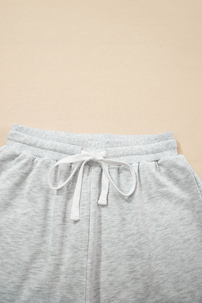 Light Grey Colorblock Raw Hem Pullover and Shorts Set