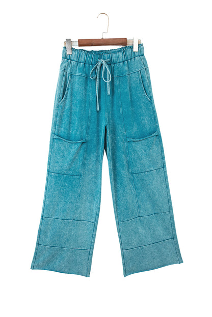 Medium Grey Mineral Wash Knot High Waist Raw Hem Pants