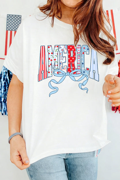 White Coquette AMERICA Printed Half Sleeve Loose Tee