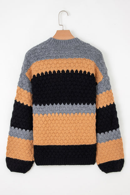 Khaki Colorblock High Neck Baggy Sweater