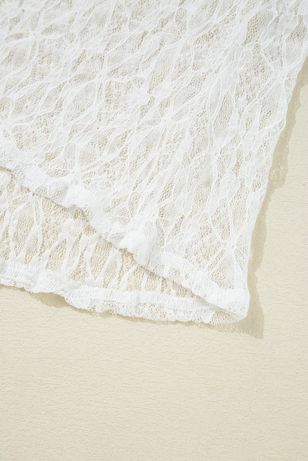 White Sheer Lace Bell Sleeve Mock Neck Blouse