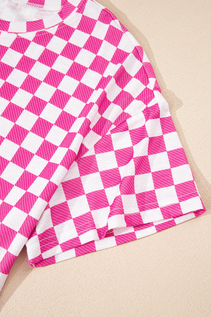 Brown Checkerboard T Shirt and High Waist Skort Set