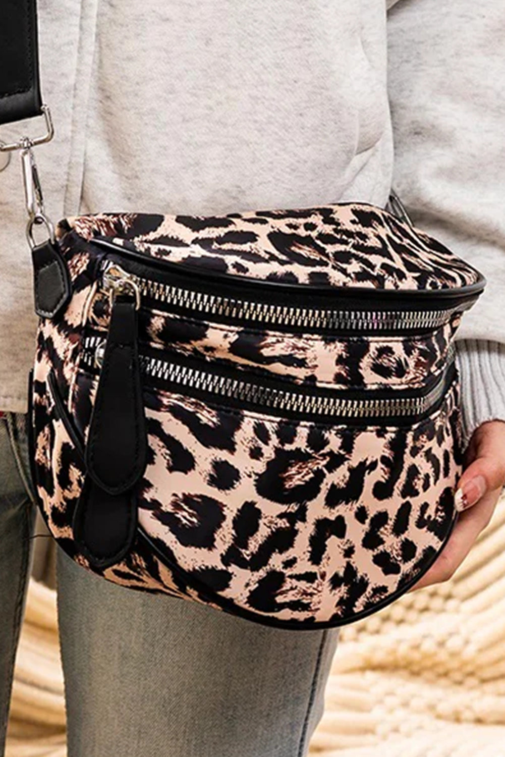 Green Camouflage Print Double Zipper Crossbody Bag