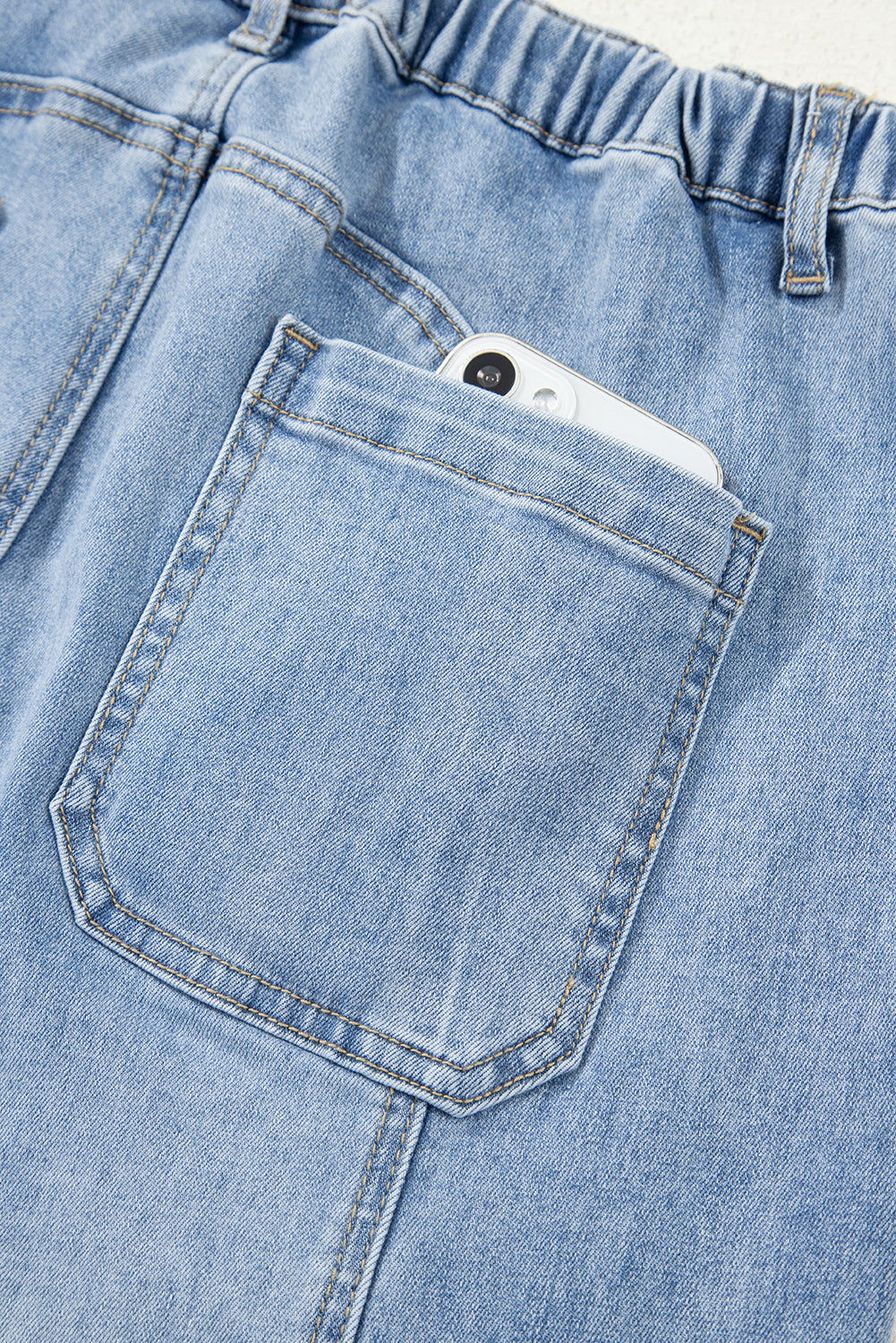 Prussian Blue Drawstring Seam Detail Raw Hem Wide Leg Jeans