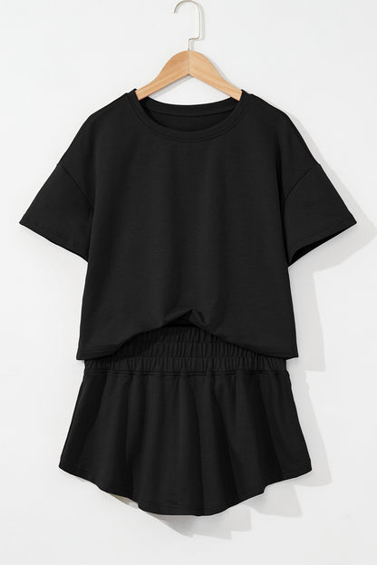 Black Cropped Tee and Ruffle High Waist Skort Set