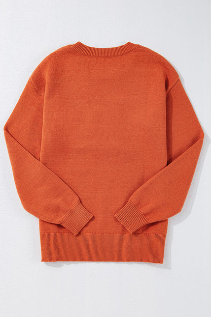 Black Halloween Boo Drop Shoulder Knit Sweater