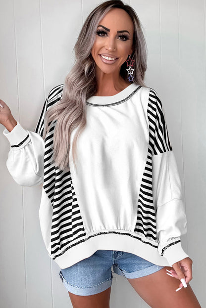 Green Striped Colorblock Patchwork Oversized Sweatshirt