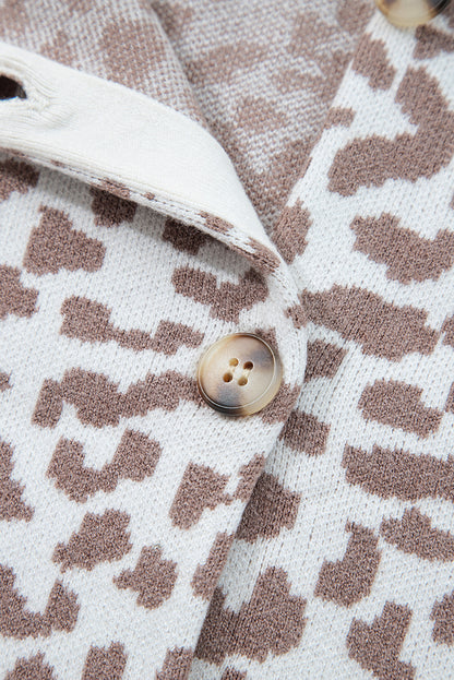Khaki Leopard Drop Shoulder Knitted Cardigan