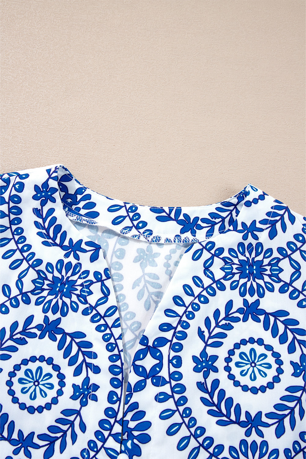 Sky Blue V Neck Puff Sleeve Boho Blouse