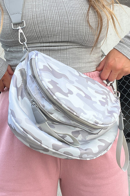 Green Camouflage Print Double Zipper Crossbody Bag