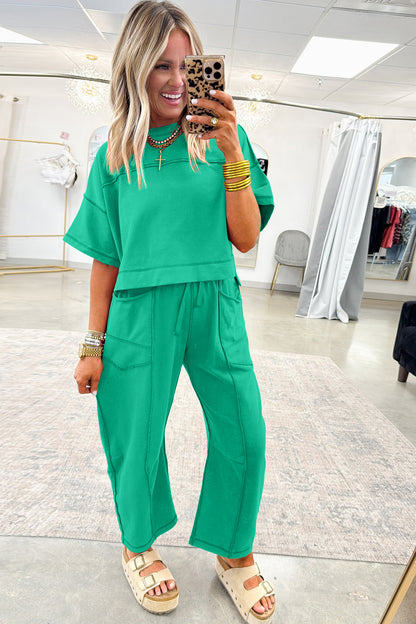 Racing Red Drop Shoulder Boxy Tee and Barrel Pants Set