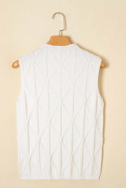 White Pearl High Neck Textured Knit Sweater Vest