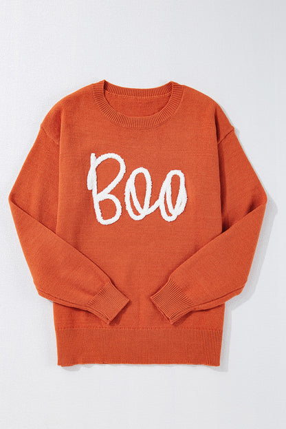 Black Halloween Boo Drop Shoulder Knit Sweater