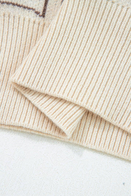 Brown Colorblock Bow Pattern Drop Sleeve Sweater