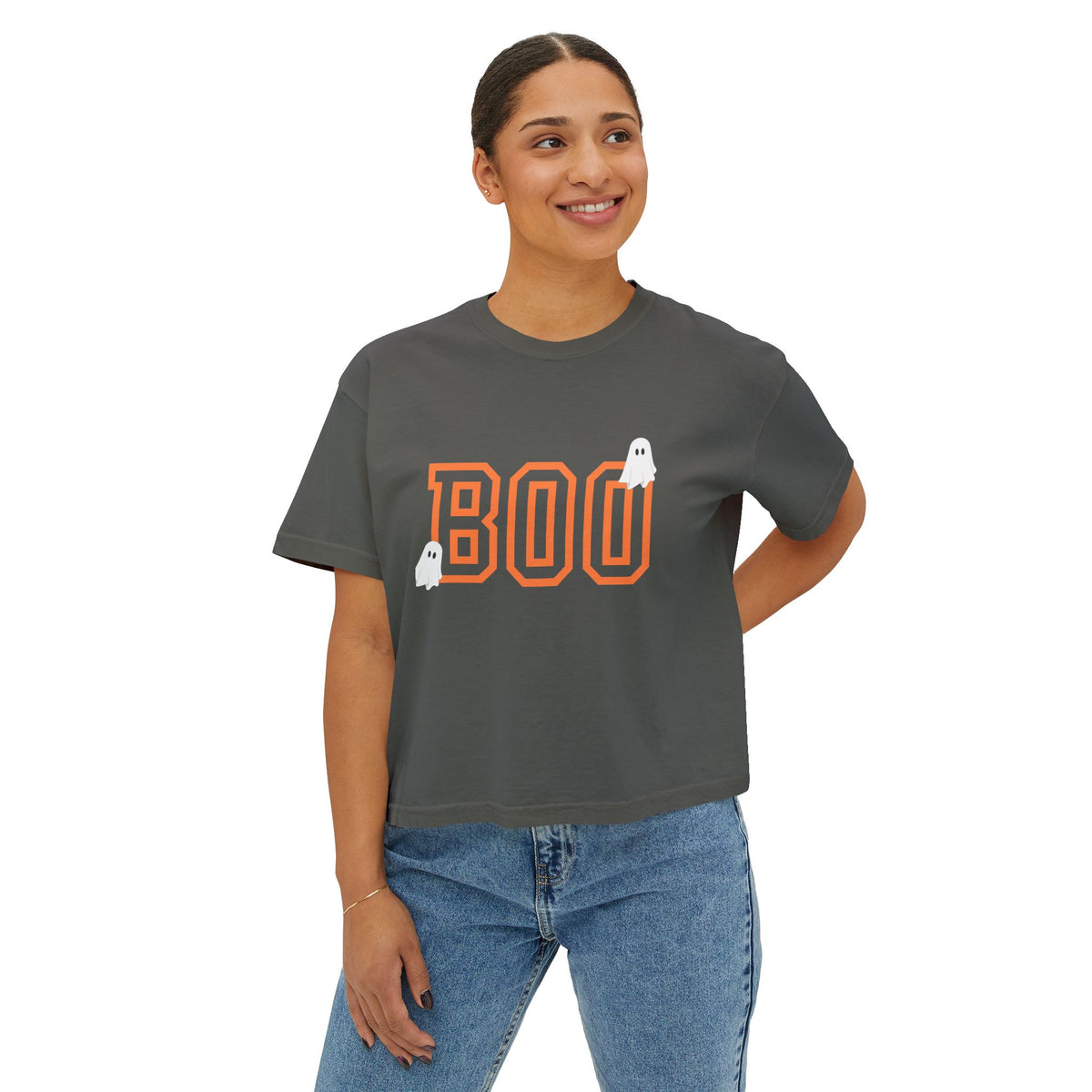 Halloween Ghost Women's Boxy Tee, Cute Halloween Shirt, Boo Tee, Spooky Casual Top, Fall Fashion Tee