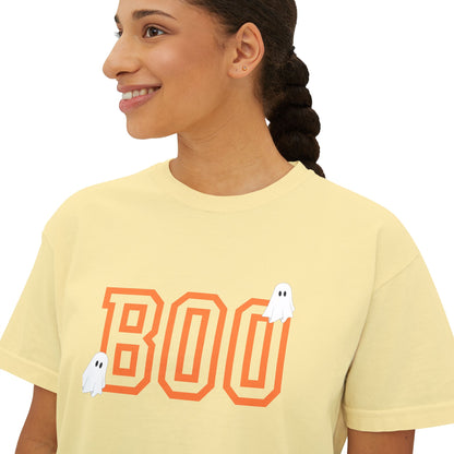 Halloween Ghost Women's Boxy Tee, Cute Halloween Shirt, Boo Tee, Spooky Casual Top, Fall Fashion Tee