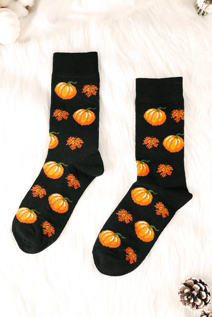 Parchment Pumpkin & Acorn Pattern Combed Cotton Crew Socks