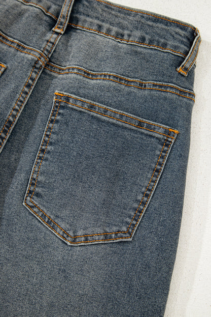 Sail Blue Criss Cross Straight Leg High Waist Jeans