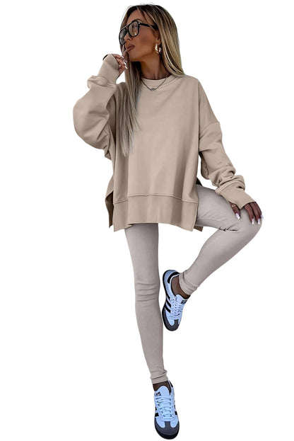 Jet Stream Solid Color Oversize Slit Sweatshirt Ribbed Leggings Set