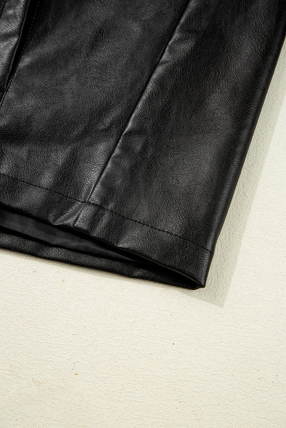 Black Faux Leather Buttoned Front Boxy Jacket
