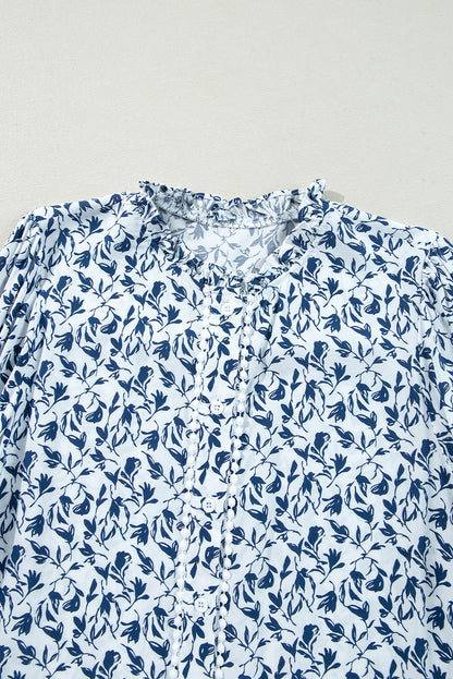Yellow Printed Floral Print Lace Detail Puff Sleeve Shirt