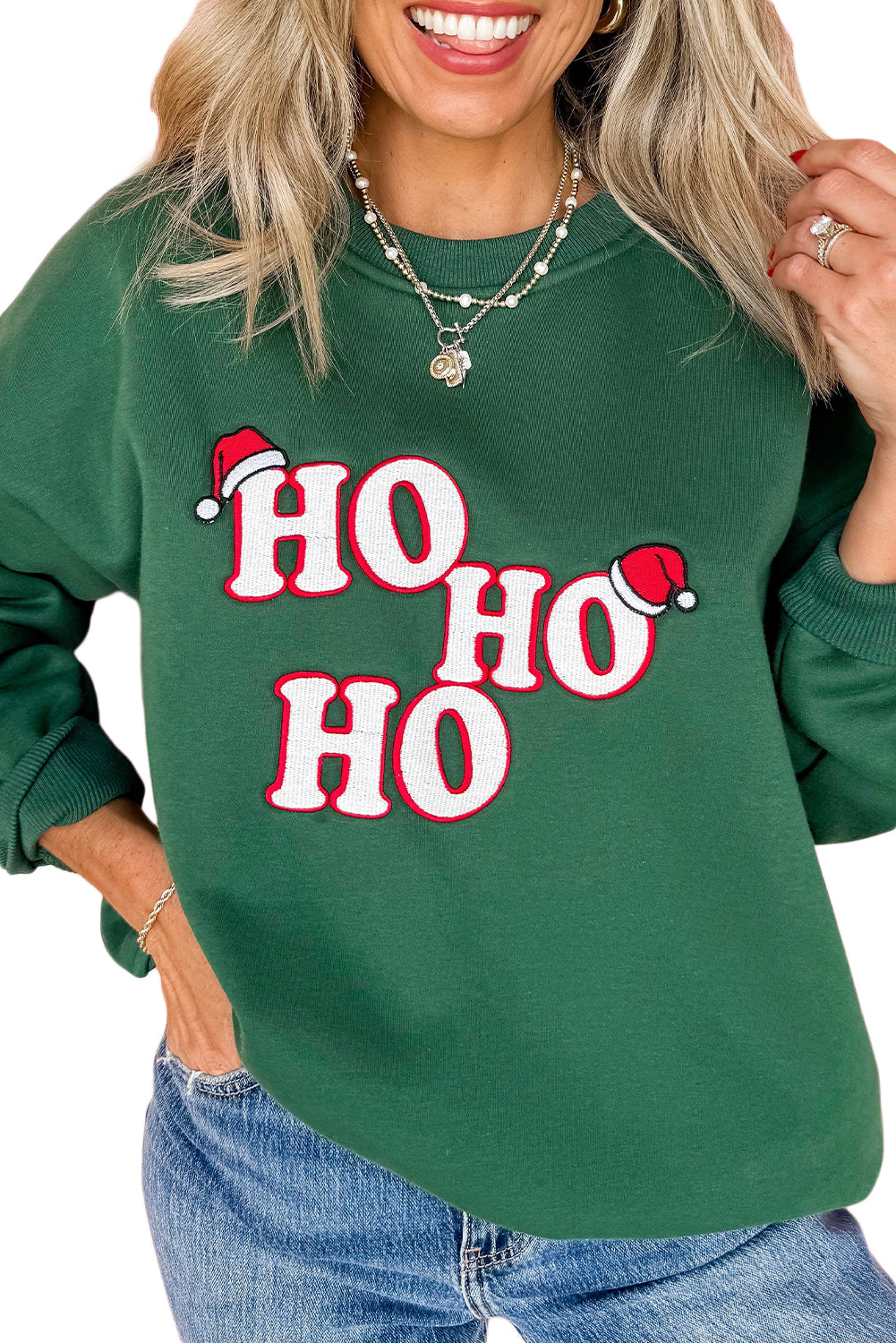 Evergreen Embroidered Letter Graphic Christmas Fashion Sweatshirt