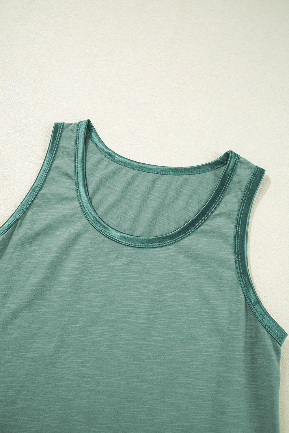 Tan Contrast Trim Round Neck Tank Top