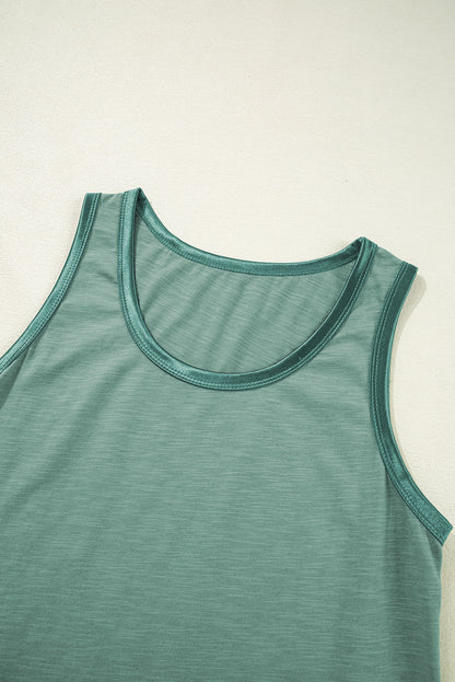 Tan Contrast Trim Round Neck Tank Top
