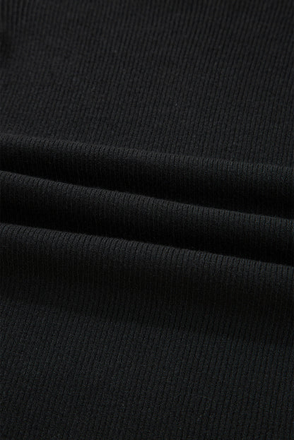 Black Ribbed Knit Cold Shoulder Plain Sweater