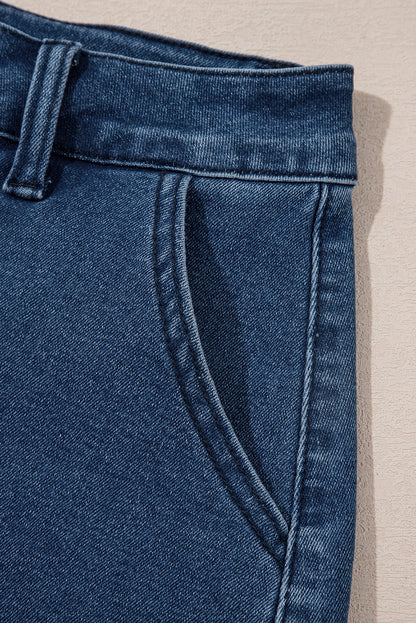 Sail Blue Scalloped Hemline Light Wash Denim Shorts