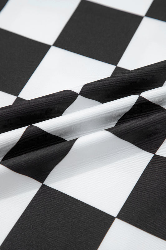 Black Checkerboard Printed Slim Tank Top
