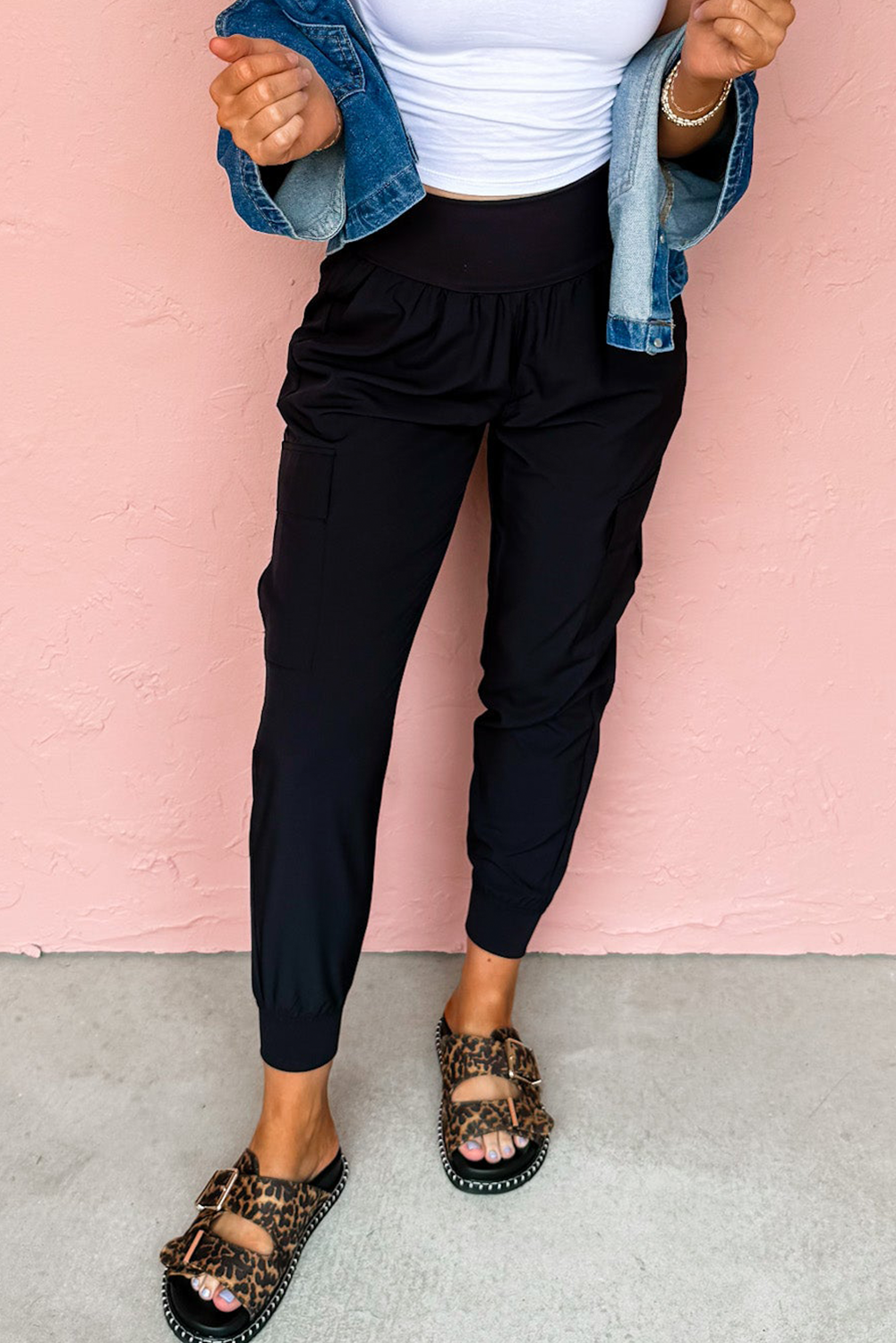Camel Elastic High Waist Pocketed Cargo Jogger Pants