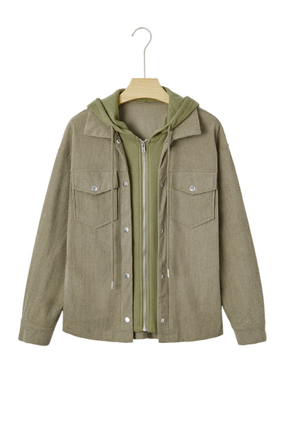 Laurel Green Solid Color Textured Patchwork Flap Pocket Shacket