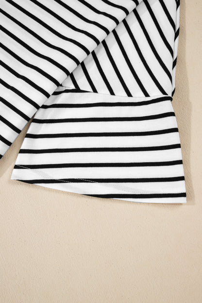 Black Stripe Half Sleeve Scoop Neck Loose Top