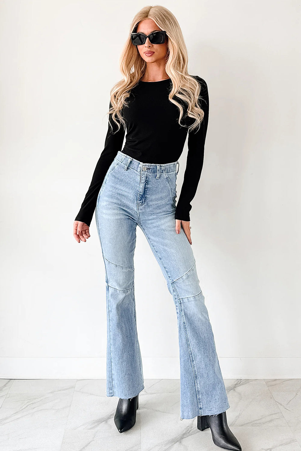 Black Ribbed Long Sleeve Crew Neck Solid Color Bodysuit