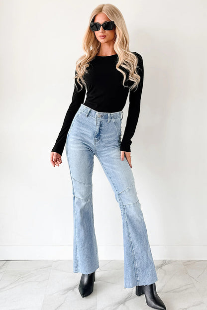 Black Ribbed Long Sleeve Crew Neck Solid Color Bodysuit