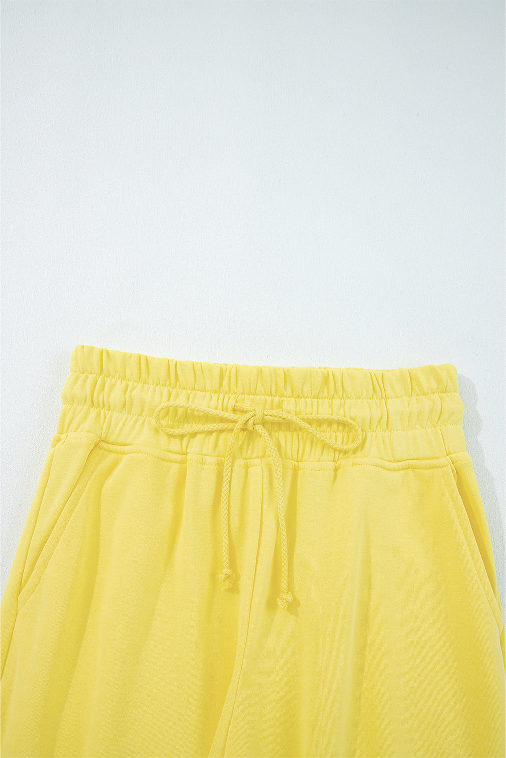 Yellow Cream Drop Shoulder Crop Pullover Drawstring Wide Leg Pants Set