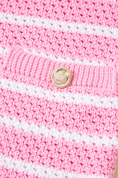Black Striped V Neck Button Knit Vest