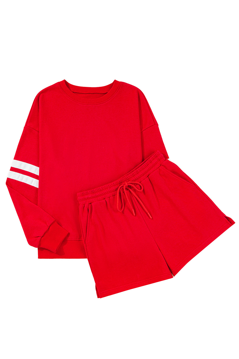 Orange Varsity Striped Sleeve Drop Shoulder Sweatshirt and Shorts Set