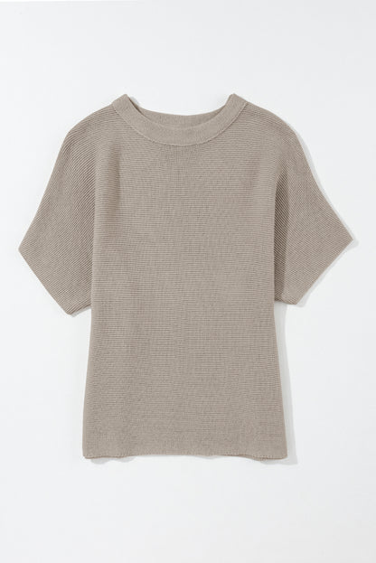Apricot Mock Neck Short Batwing Sleeve Sweater