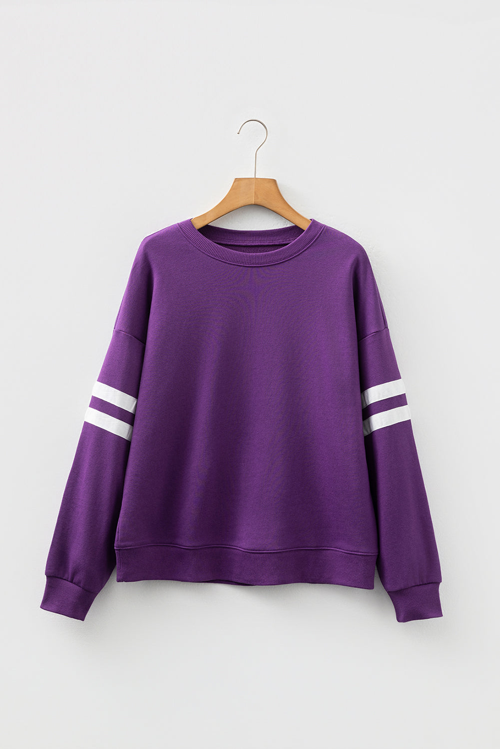 Coffee Preppy Striped Sleeve Loose Sweatshirt