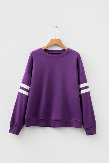Coffee Preppy Striped Sleeve Loose Sweatshirt