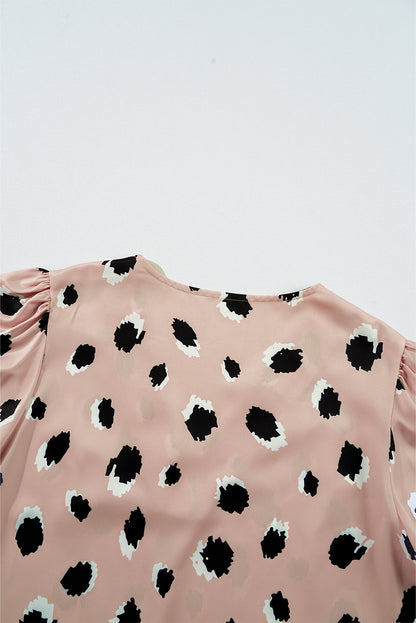 Khaki Leopard V Neck Bracelet Sleeve Blouse