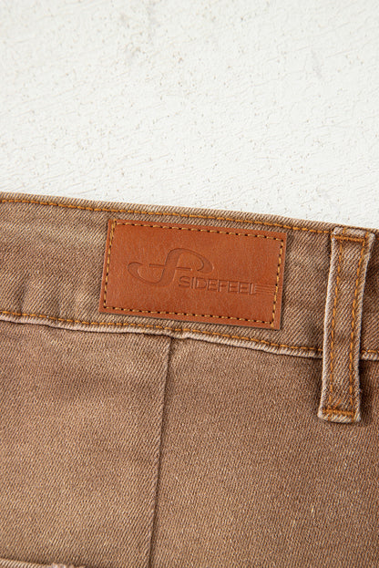 Brown Minimalist Patch Pocket High Waist Shift Jeans