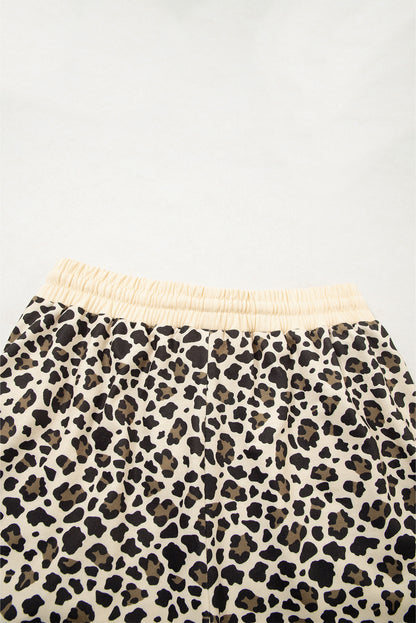 Brown Leopard Print Contrast Trim Two Piece Shorts Set