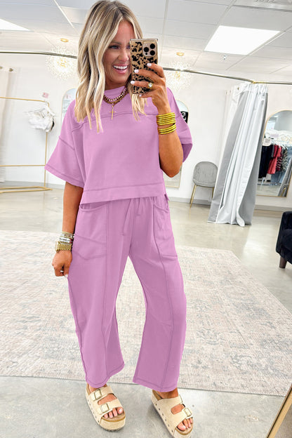 Racing Red Drop Shoulder Boxy Tee and Barrel Pants Set